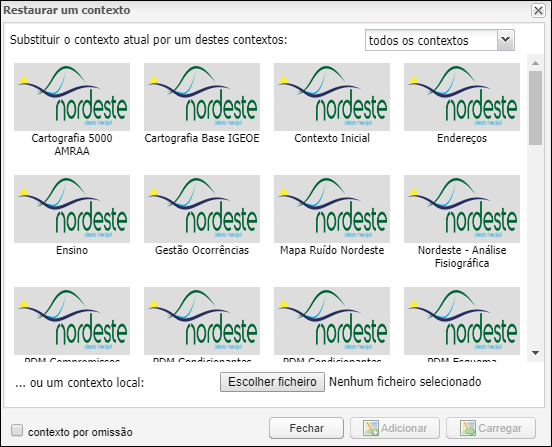Substituir o contexto atual por um destes contextos:
